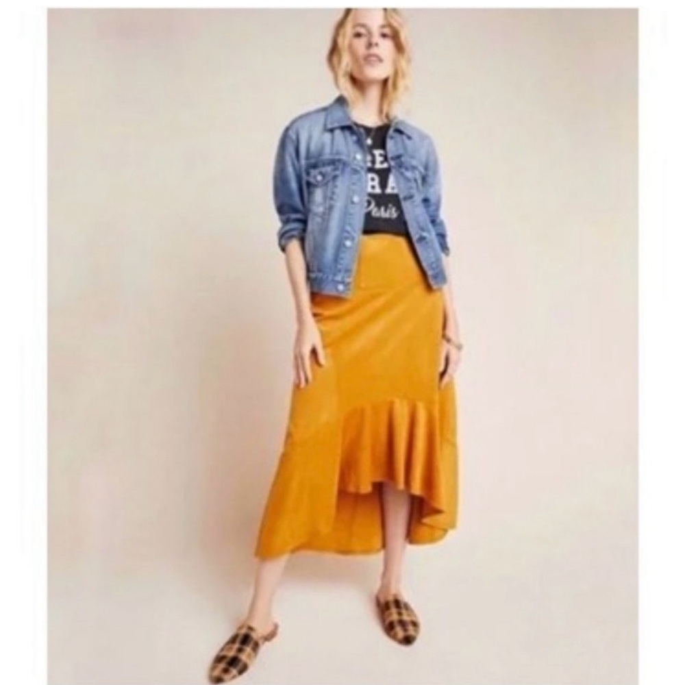 NWT Anthropologie Maeve Cosima High-Low Skirt in Warm Amber